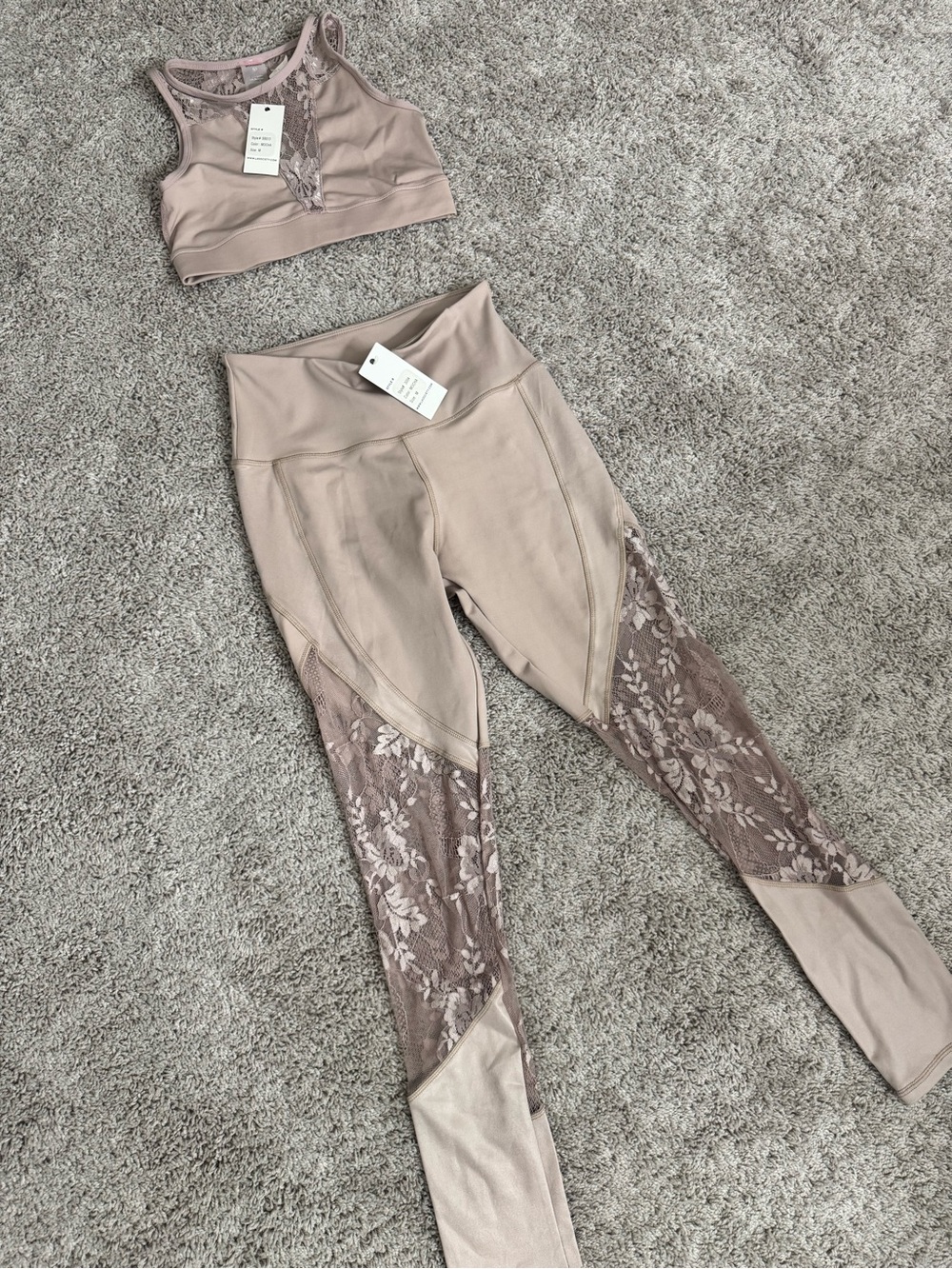 Seamless Lace-Inset Ankle Leggings - Taupe